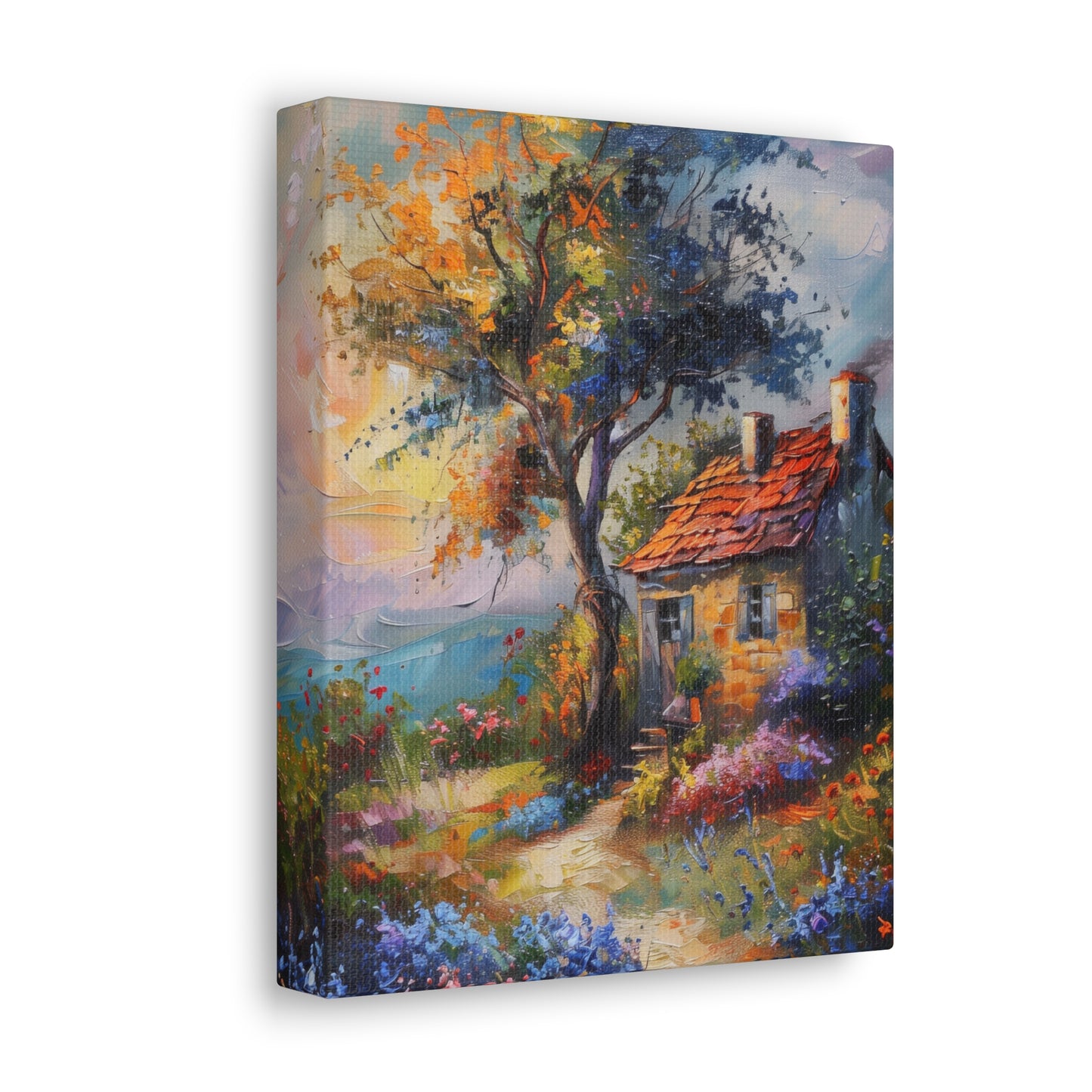 European countryside village old house with garden in medieval times Digital Oil Painting Print Canvas Gallery Wraps