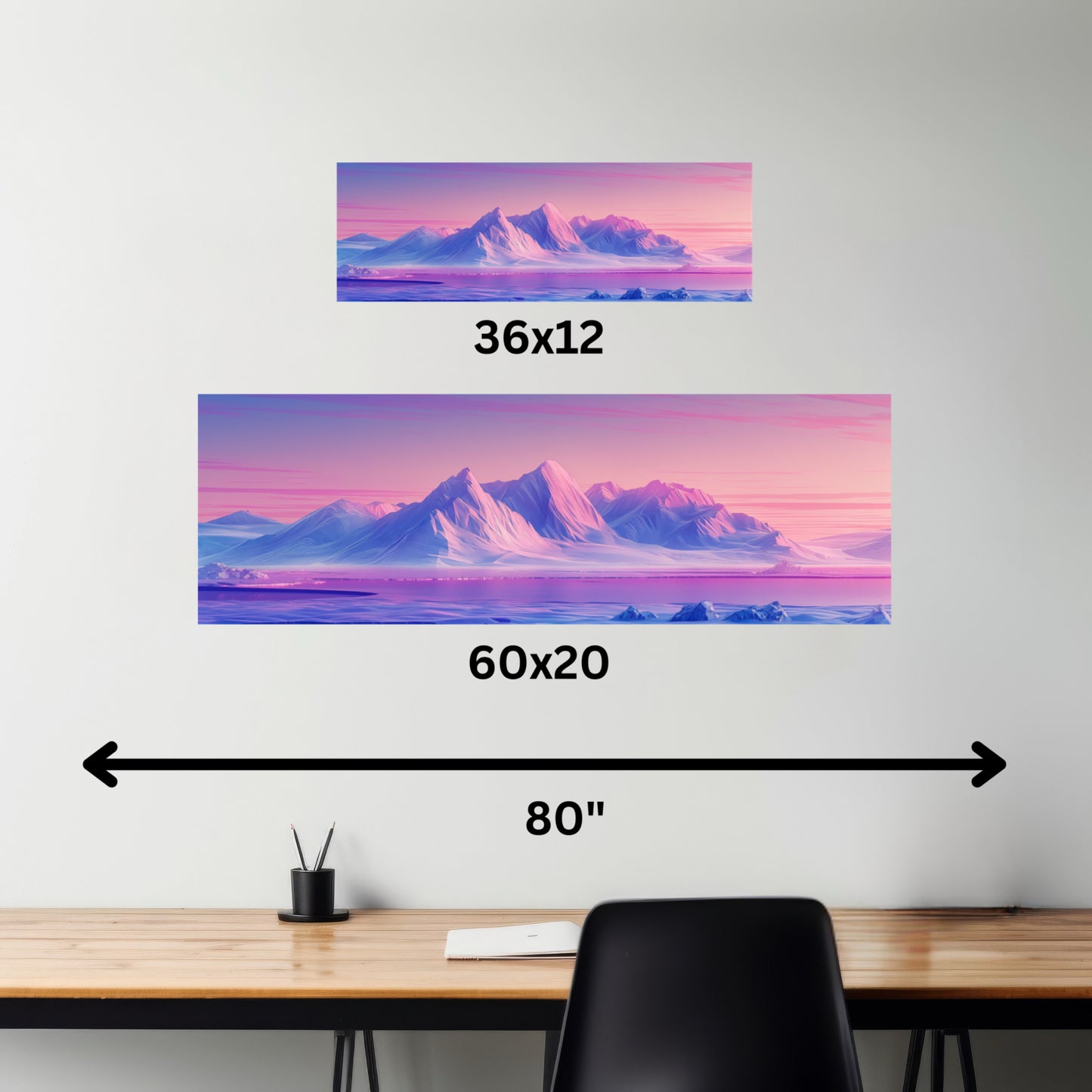 Snowy Mountain Evening - Digital Landscape Illustration Panorama Canvas Gallery Wraps