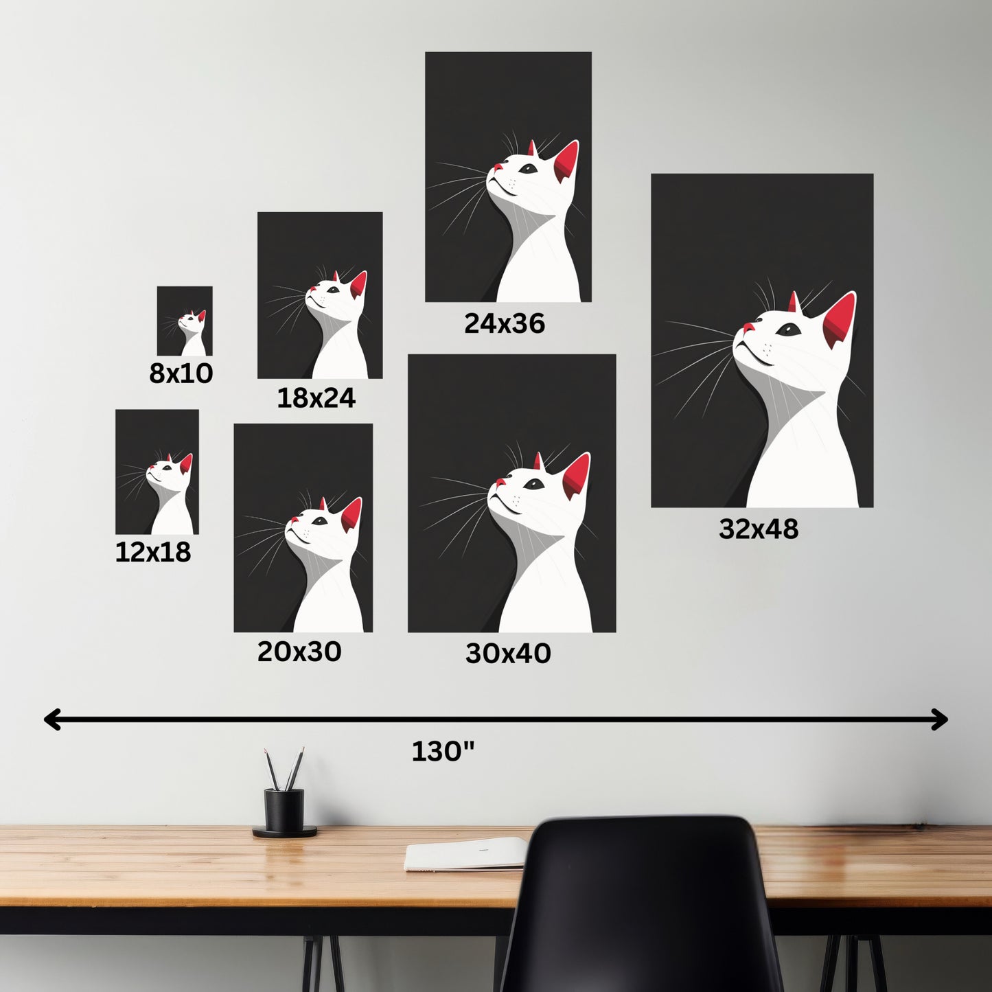 White Cat in Black Background Digital Illustration Canvas Gallery Wraps