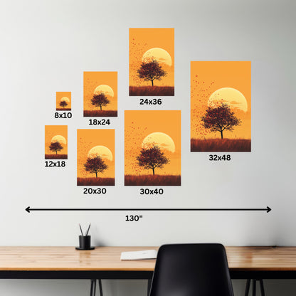 Tree in a Golden Sunset Digital Illustration Canvas Gallery Wraps