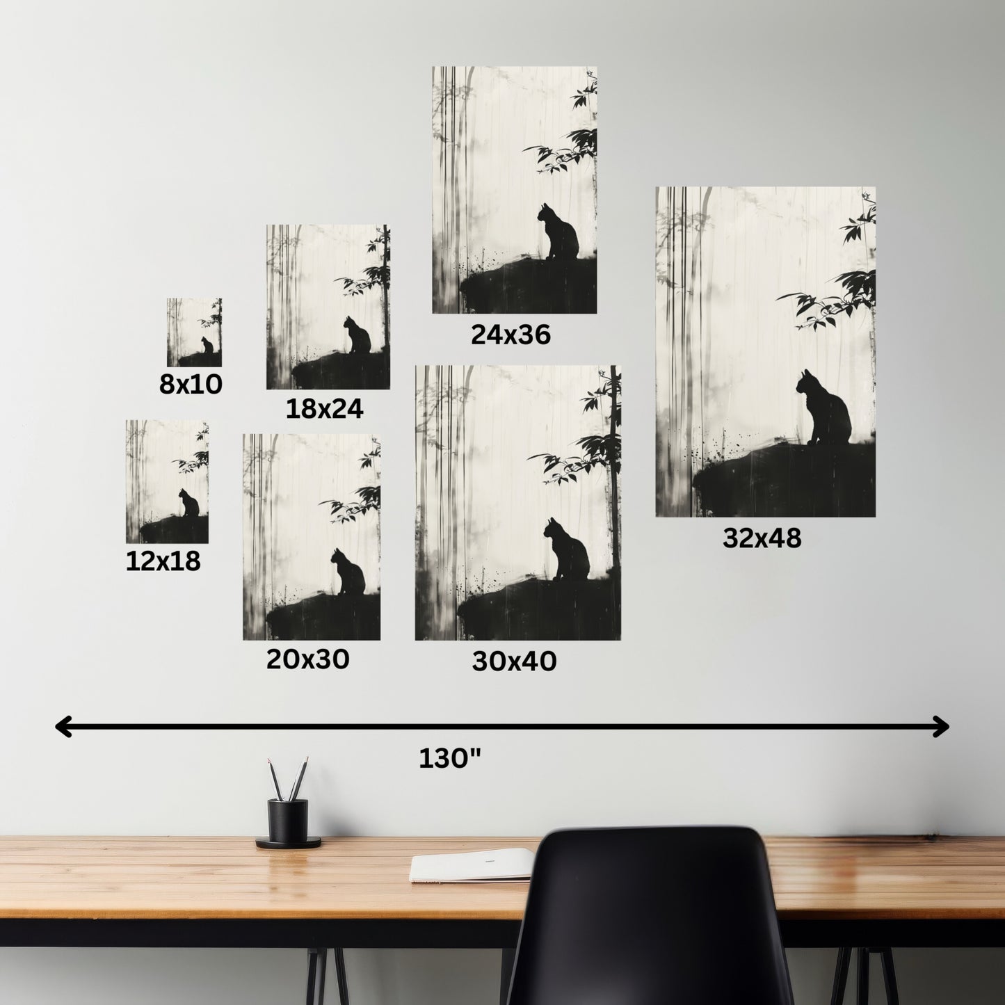 Black Cat Digital Illustration Canvas Gallery Wraps