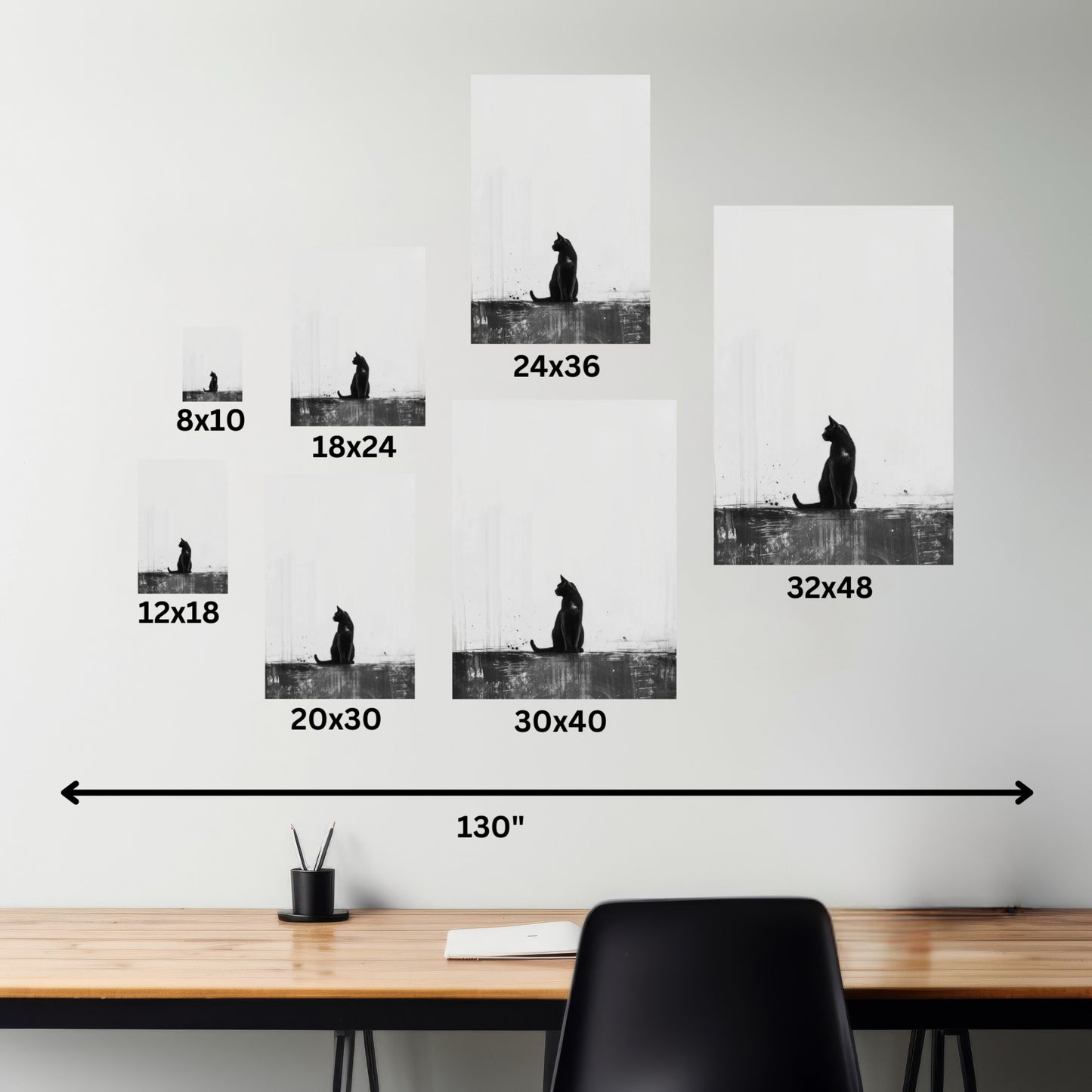 Black Cat Digital Illustration Canvas Gallery Wraps