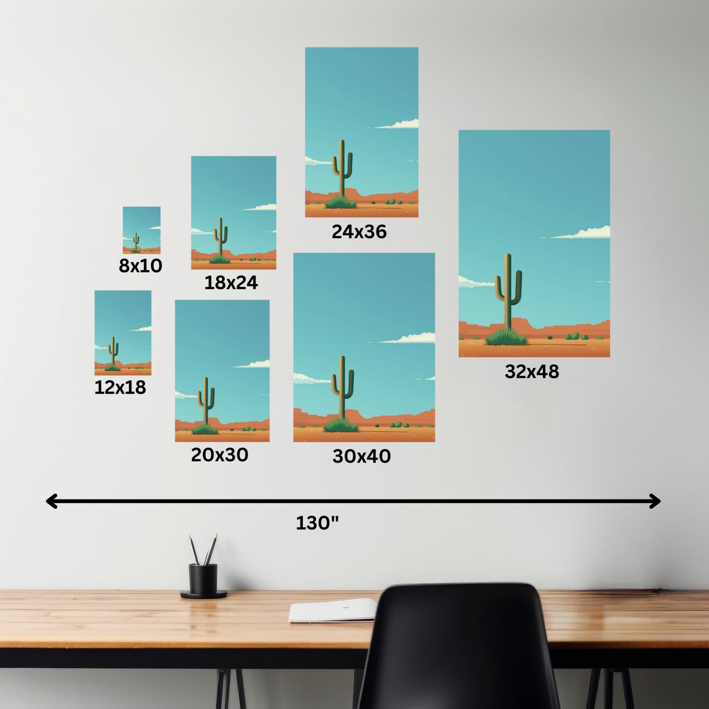 Saguaro Cactus in Desert - Illustration Canvas Gallery Wraps