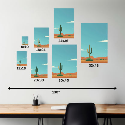 Saguaro Cactus in Desert - Illustration Canvas Gallery Wraps