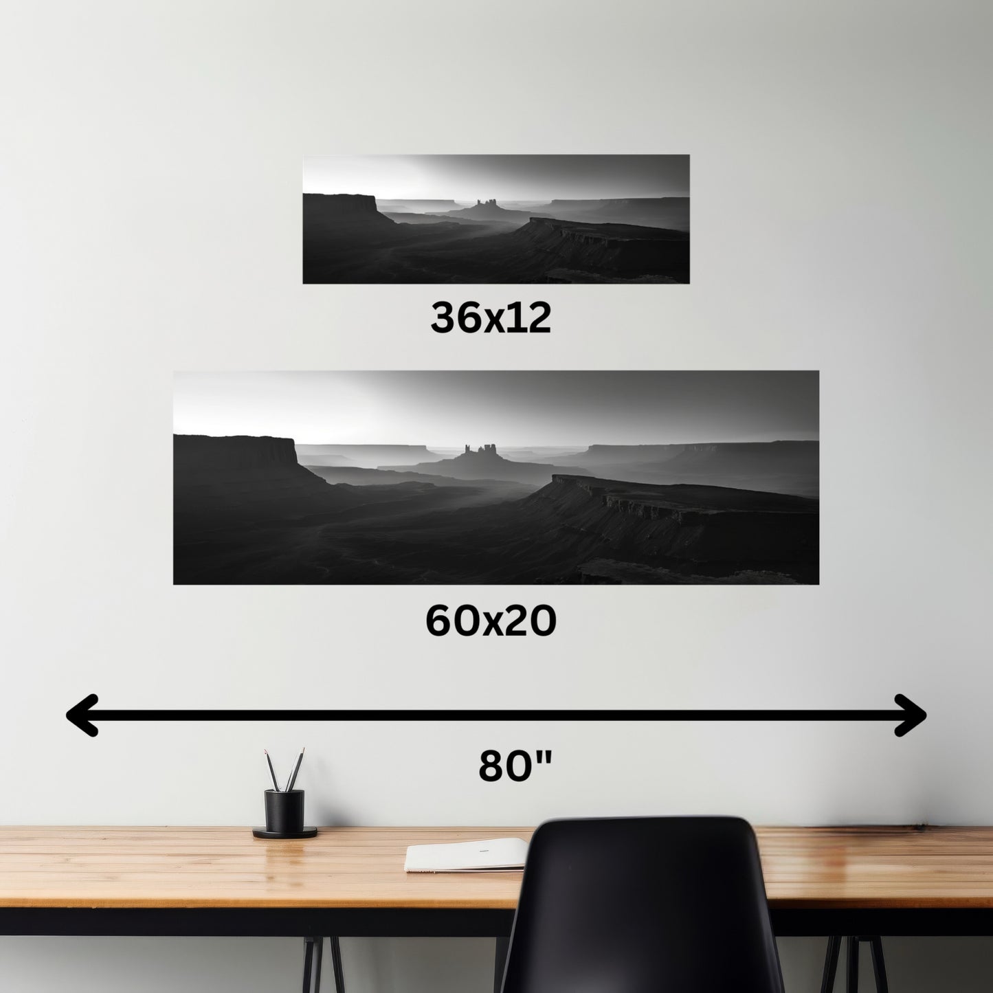 Wild West Desert of Arizona - Black and White Landscape Panorama Canvas Gallery Wraps