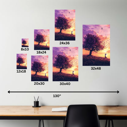 Tree in a Purple Sunset Digital Illustration Canvas Gallery Wraps