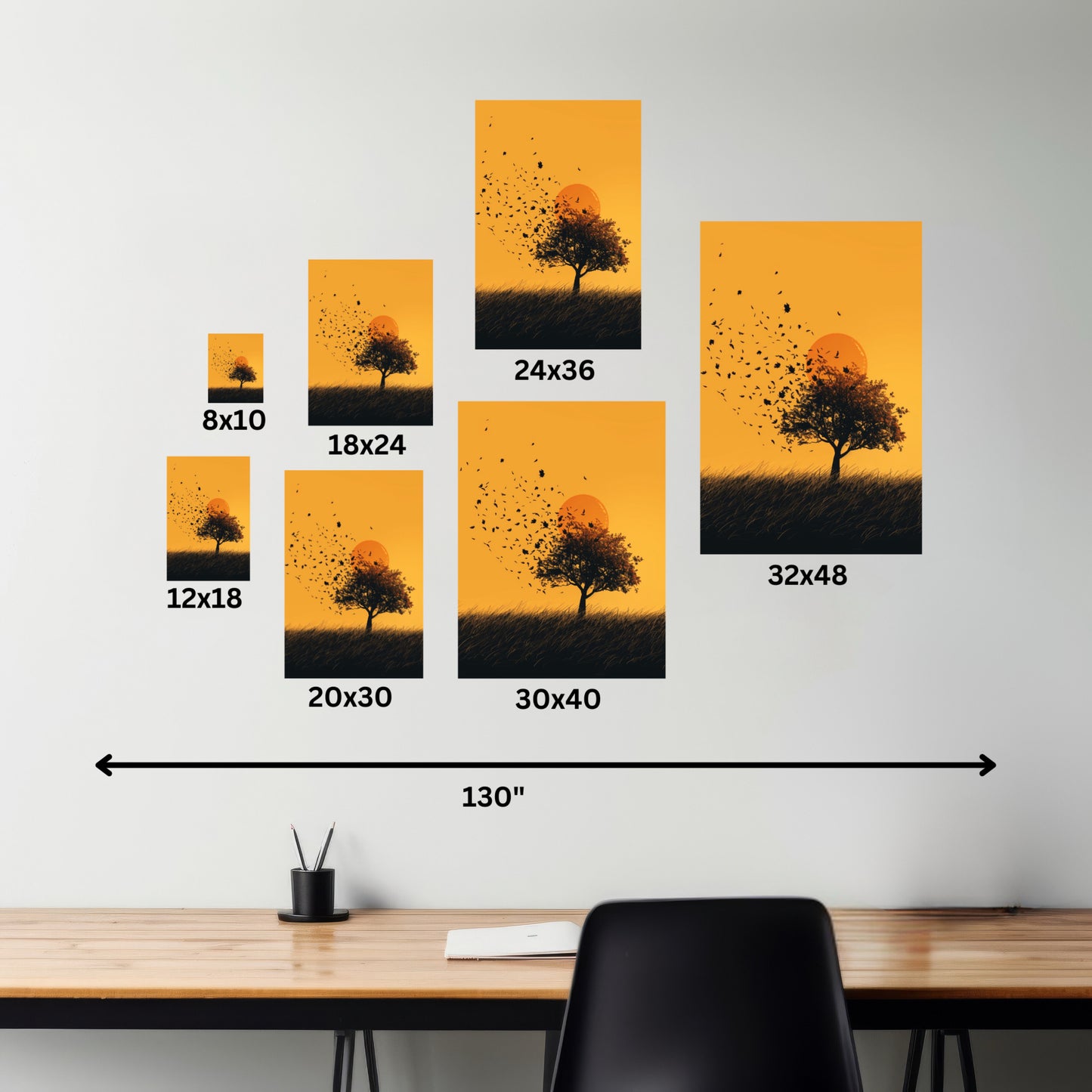 Leafless Tree in a Golden Sunset Digital Illustration Canvas Gallery Wraps