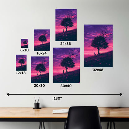 Tree in a Purple Sunset Digital Illustration Canvas Gallery Wraps